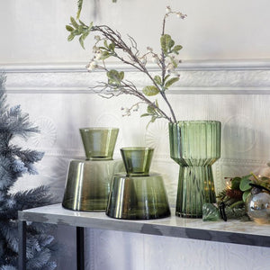 Mikkeli Green Glass Striking Squat Vase