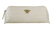 Load image into Gallery viewer, Cream Leather Croc Beauty Wash Brush Bag
