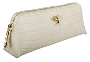 Cream Leather Croc Beauty Wash Brush Bag