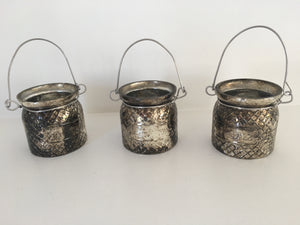 Mini Antique Silver Glass Tea Light Holder