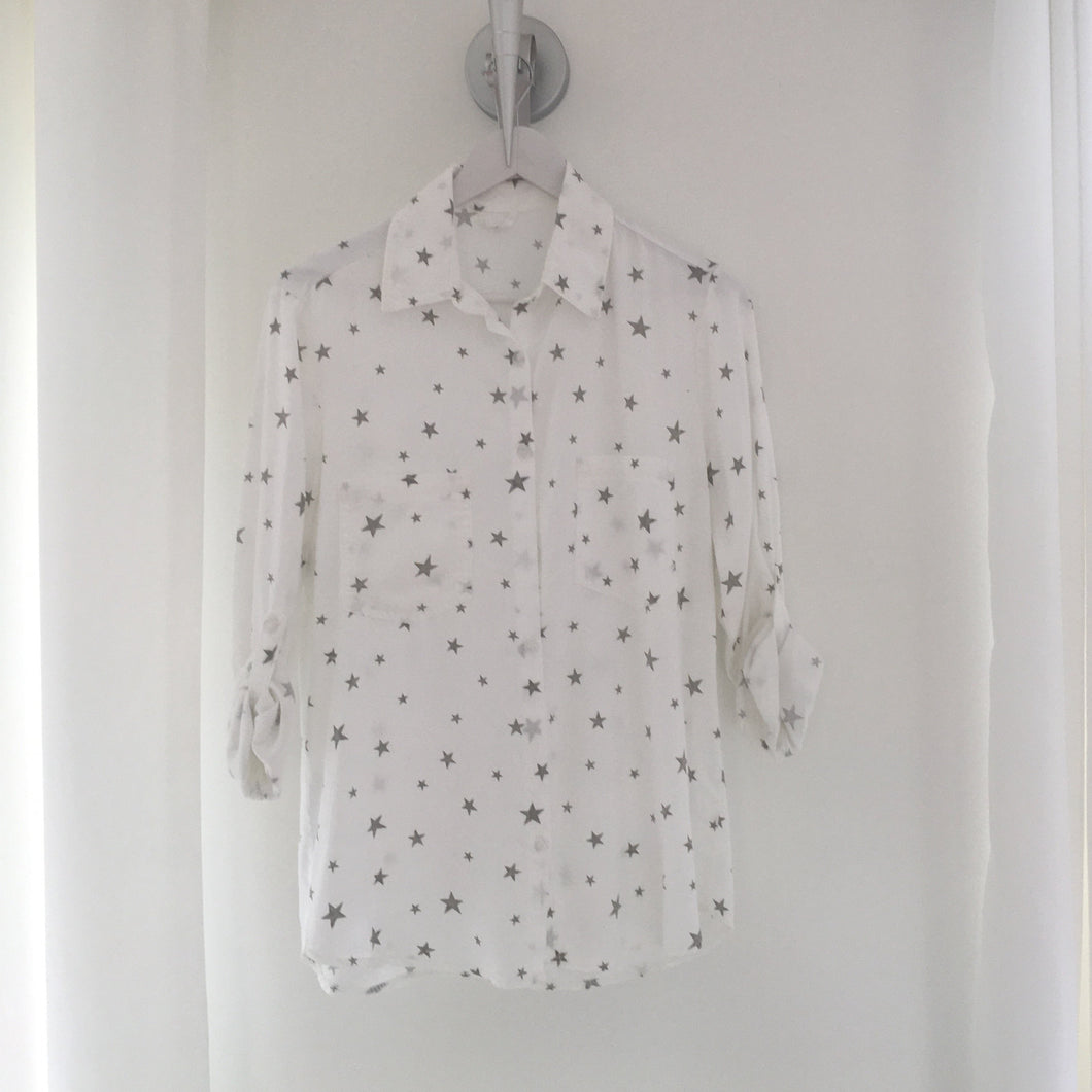 White Cotton Shirt with Grey Stars