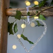 Beaded Hanging Heart Decoration - 30cm - Crystal