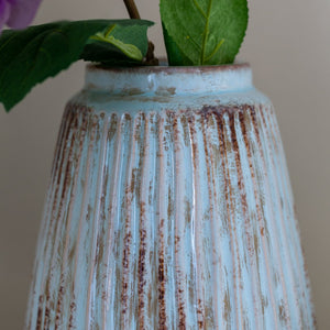 Sky Blue Ribbed Vase by Grand Illusions