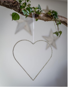 Beaded Hanging Heart Decoration - 30cm - Crystal