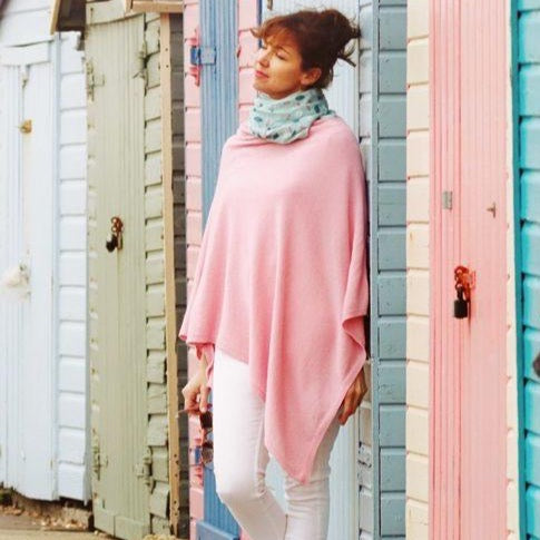 Cashmere Blend Poncho - Candy Pink