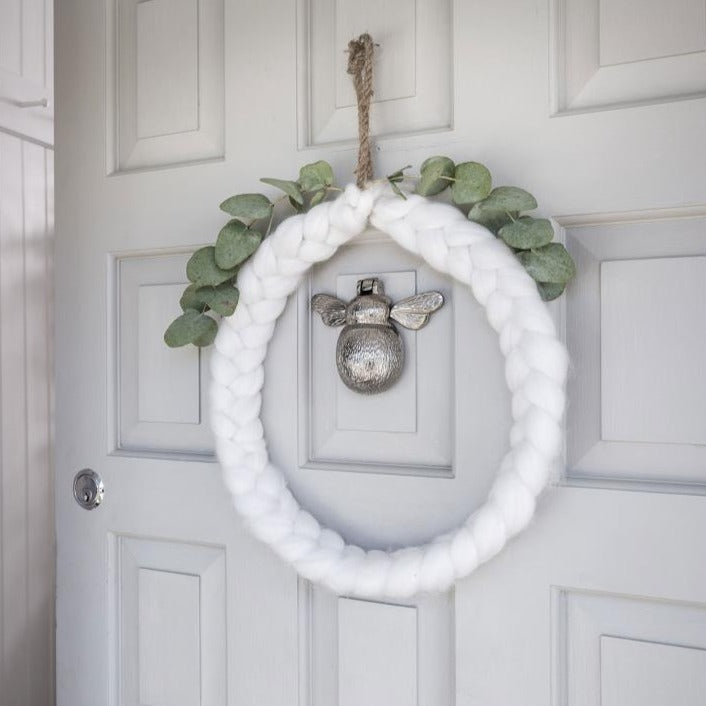 Ivory Wool Plaited Christmas Chaplet Decoration