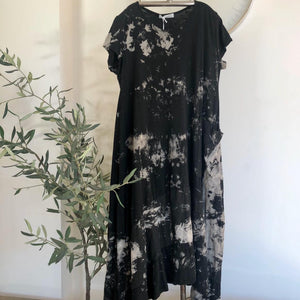 Patterned Long Jersey Tiered Dress - Black/Grey