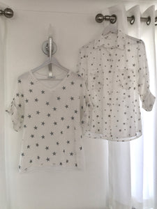 White Cotton Shirt with Grey Stars
