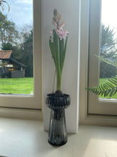 Load image into Gallery viewer, Ribbed Grey Glass Hyacinth Vase by Grand Illusions
