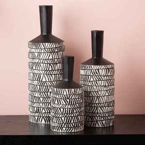 Black and White Textured Tribal Vase - 49cm