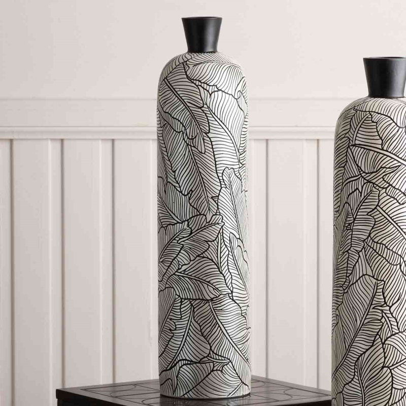 Pearl White and Black Tall Leaf Vase - 60cm