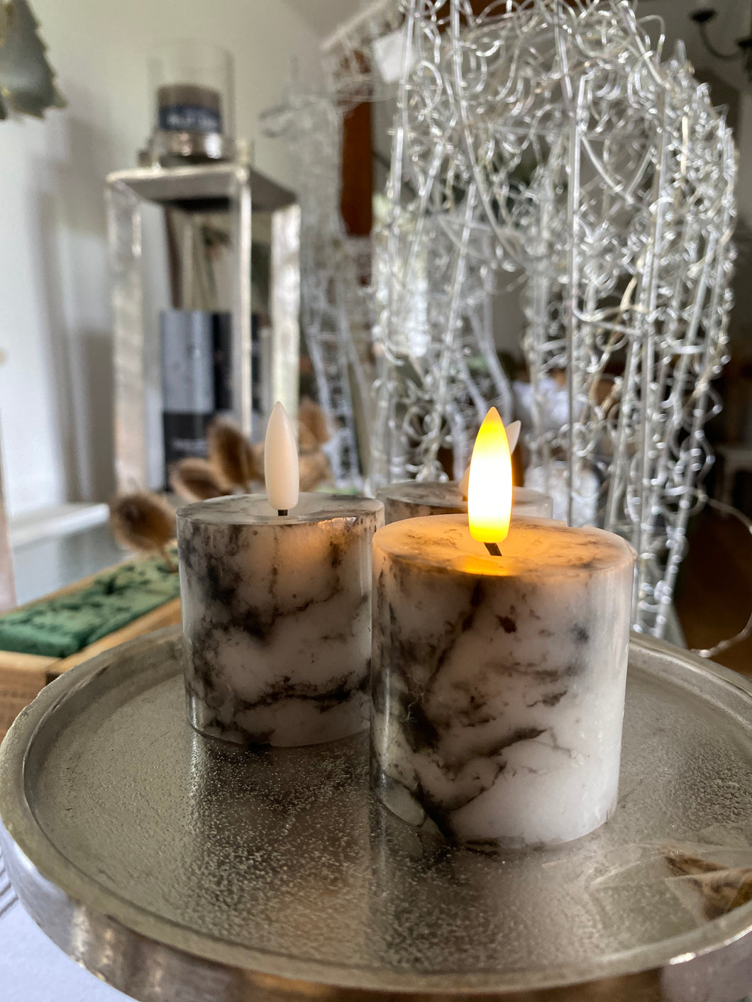 Marbled Wax natural glow LED Votives