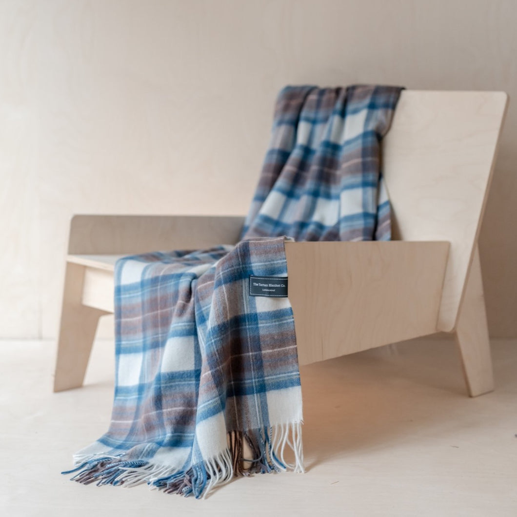 Stewart Blue Tartan Recycled Wool Blanket - Knee