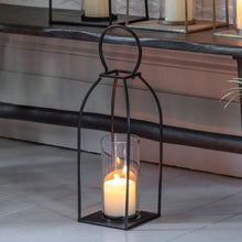 Load image into Gallery viewer, Black Steel &amp; Glass Hurricane Lantern
