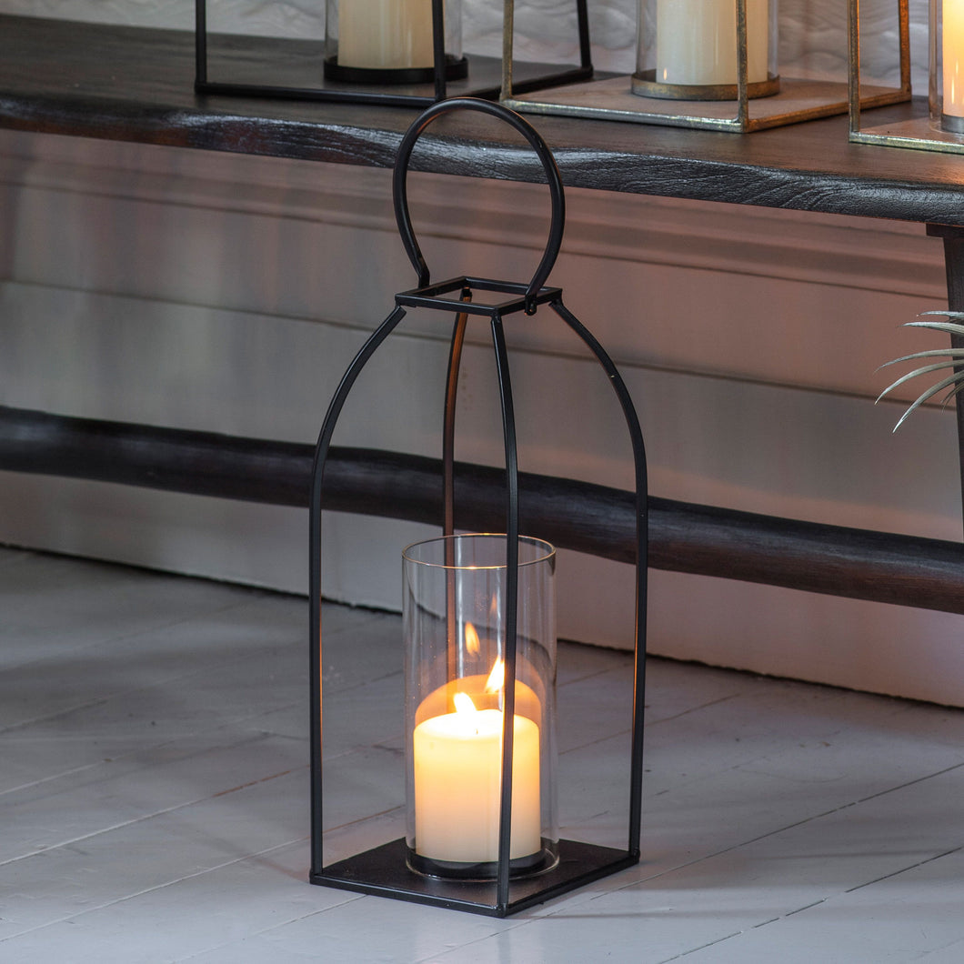 Black Steel & Glass Hurricane Lantern