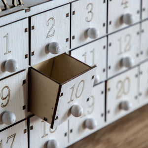 White Wooden Advent Drawer Calendar with LED