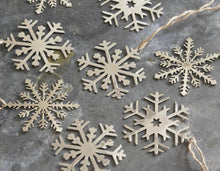 Load image into Gallery viewer, Silver Metal Delicate Snowflake Decoration Tag set of 4
