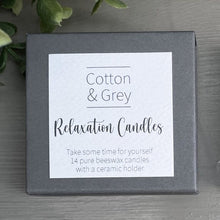 Load image into Gallery viewer, Cotton and Grey Relaxation Handmade Beeswax Candles
