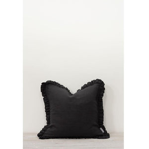 Oli Linen Ruffle Cushion - Black