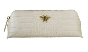 Cream Leather Croc Beauty Wash Brush Bag