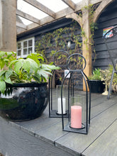 Load image into Gallery viewer, Black Steel &amp; Glass Hurricane Lantern
