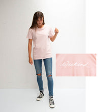 Load image into Gallery viewer, Chalk Darcey Pink T.Shirt with &#39;Weekend &#39; Embellishment
