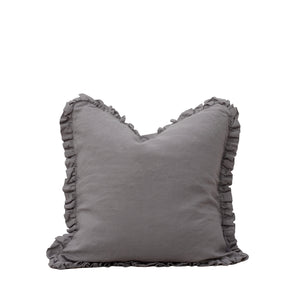 Oli Linen Ruffle Cushion - Silver Grey