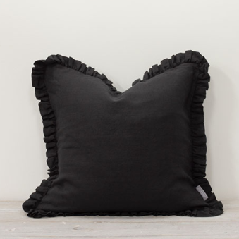 Oli Linen Ruffle Cushion - Black