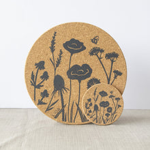 Load image into Gallery viewer, Black Wildflowers Cork Placemats by Loveliga
