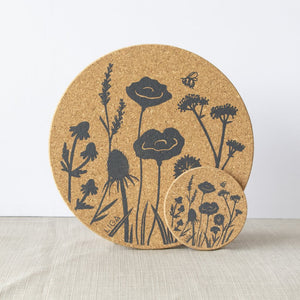 Black Wildflowers Cork Placemats by Loveliga