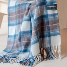 Load image into Gallery viewer, Stewart Blue Tartan Recycled Wool Blanket - Knee
