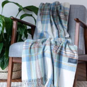 Stewart Blue Tartan Recycled Wool Blanket - Knee