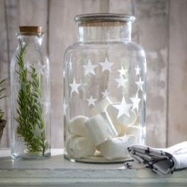 Large Wide Neck Glass Cookie Jar Etched Stars