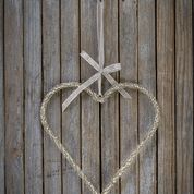 Beaded Hanging Heart Decoration - 30cm - Grey