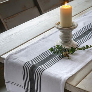 Ticking Table Runner - White & Charcoal by Retreat Home