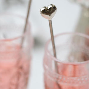 Silver Heart Swizzle Cocktail Sticks - set of 4