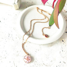 Load image into Gallery viewer, Gold Camelia Necklace with Pink Enamel
