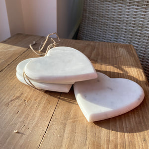 White Marble Heart Coasters - Set of 4