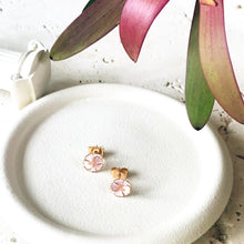 Load image into Gallery viewer, Gold Camelia Pink Enamel Stud Earrings
